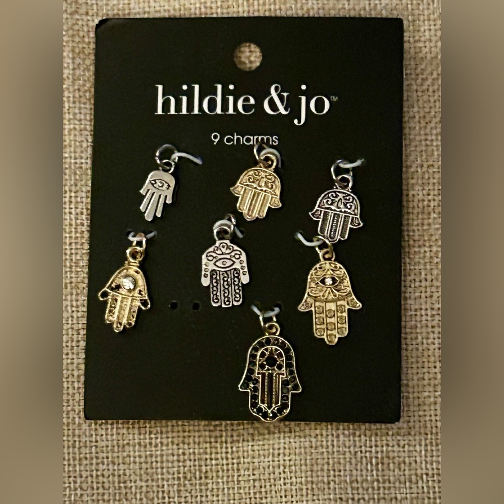 Hamsa Hand Charms Silver & Gold Toned Set of 7 by Hildie & Jo